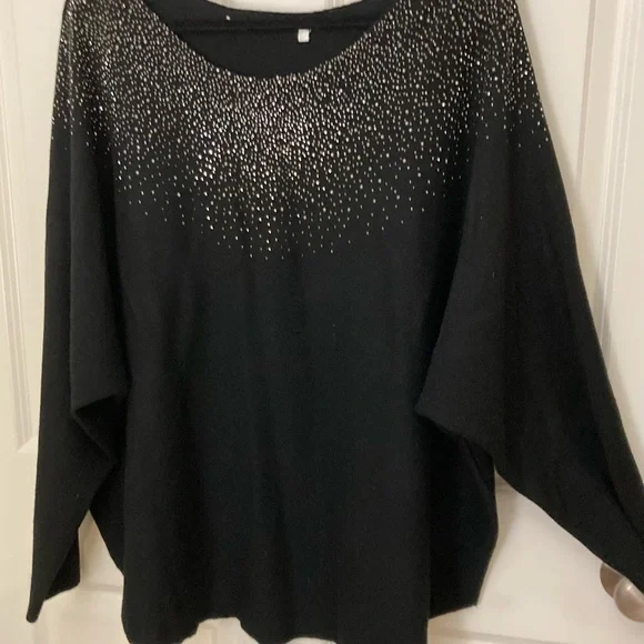 Gorgeous Warm Sparkling Size 3X Rhinestone Sweater TOP Flattering Long-Sleeves! - Picture 5 of 7